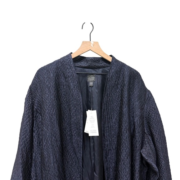 EILEEN FISHER Wavy Silk Diamond Shawl Collar Long Jacket 3X New With Tags - Picture 2 of 8